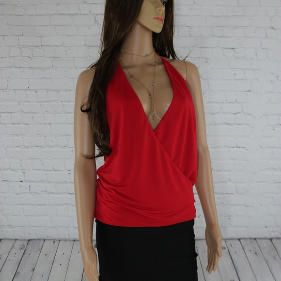Alythea Tops - Red V Neck Blouse